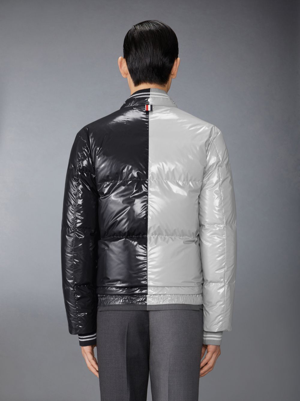 Thom Browne Funmix Glossy Tech Down Fill Detachable Hood Bomber Men Jackets Grey | FOS38R01095