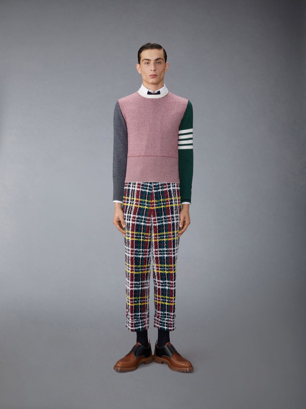 Thom Browne Funmix Merino Wool Herringbone Float Jacquard 4-Bar Classic Crew Neck Men Pullover Red | RZS71J39192