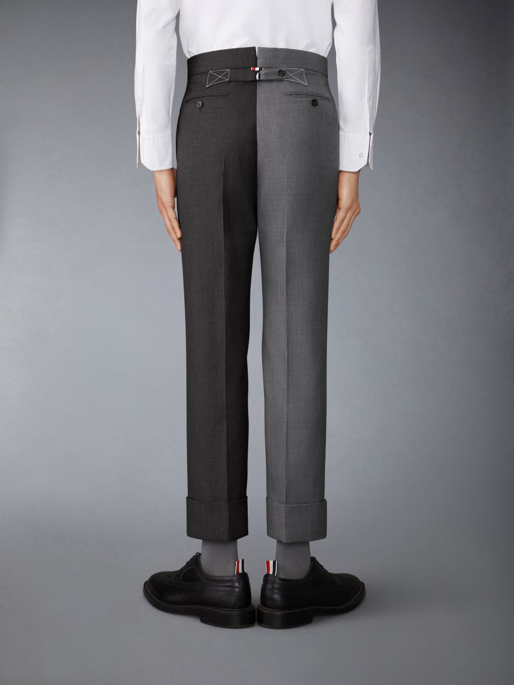 Thom Browne Funmix Twill Contrast Topstitching Classic Back Strap Men Pants Grey | OBJ70J17885