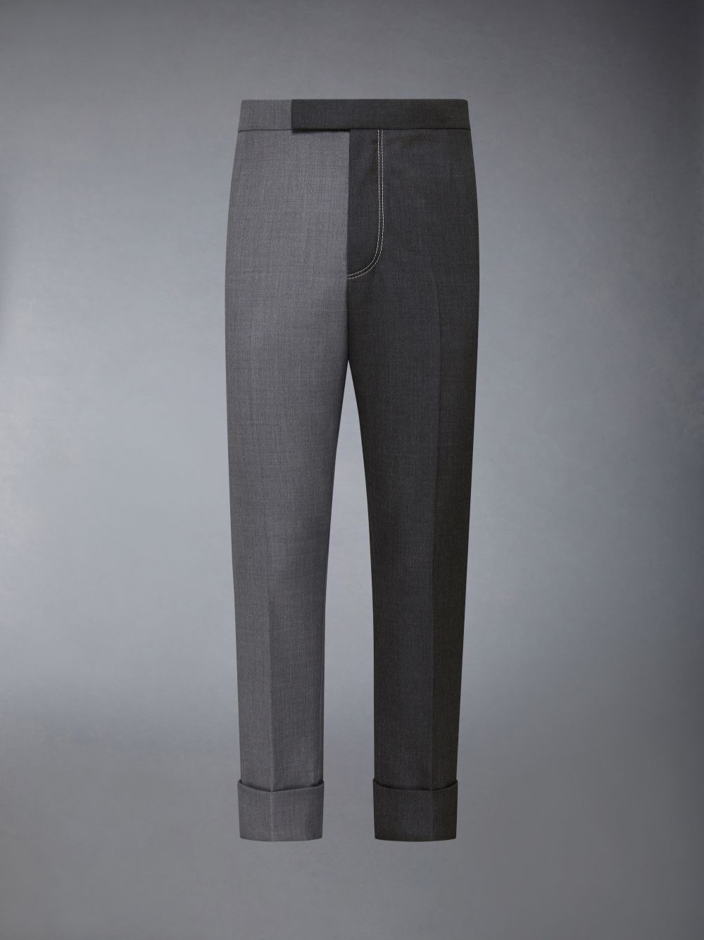 Thom Browne Funmix Twill Contrast Topstitching Classic Back Strap Men Pants Grey | OBJ70J17885