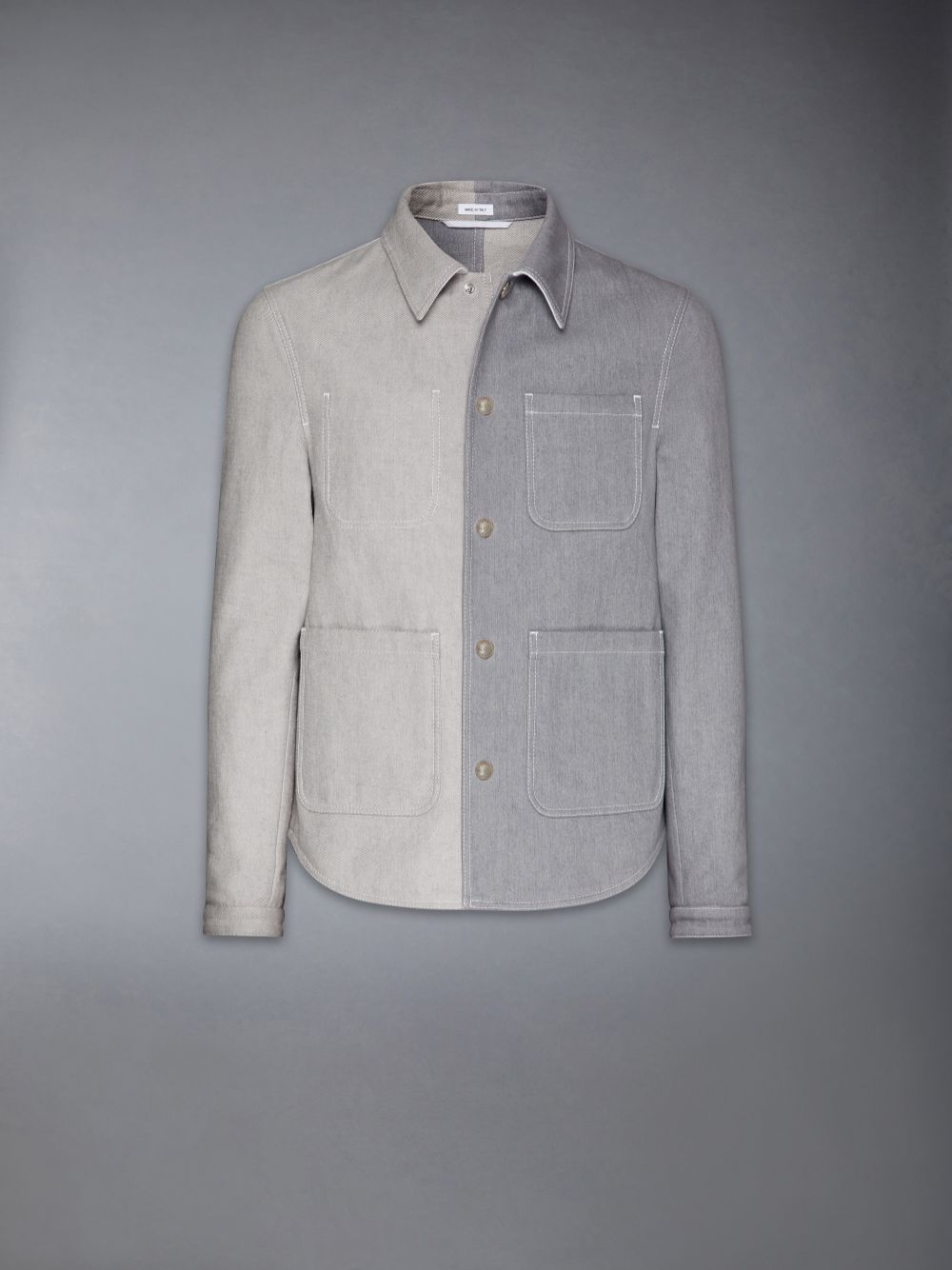 Thom Browne Funmix Washed Denim Contrast Topstitching Utility Patch Pocket Men Jackets Grey | WRT55U17218