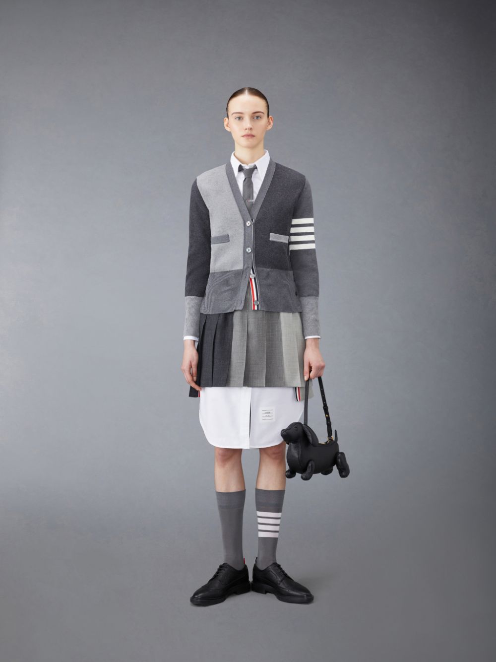 Thom Browne Funmix Wool Fresco Pleated Mini Women Skirts Grey | LLM77M75449