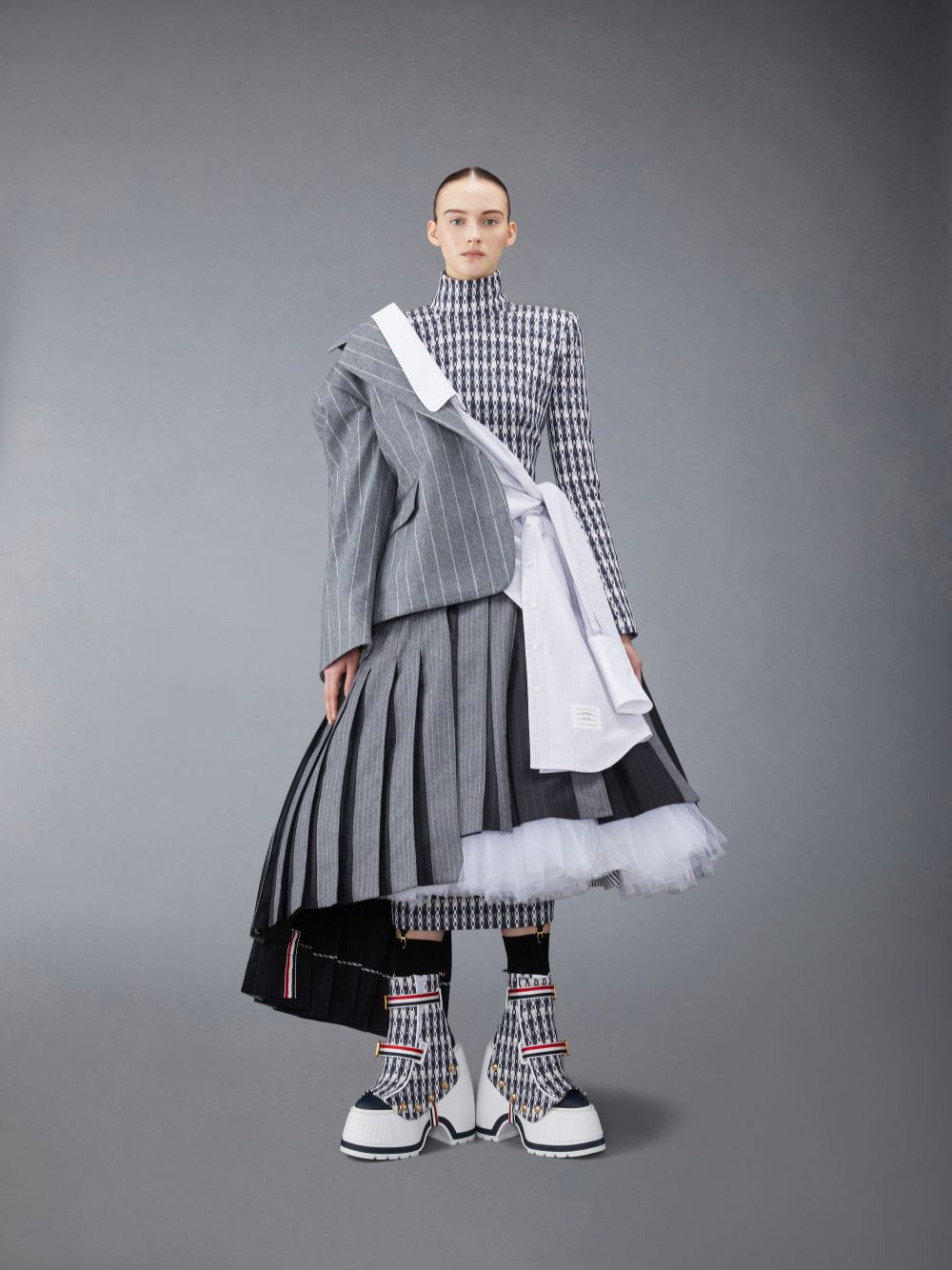 Thom Browne GROSGRAIN TWEED FITTED Women Dress Grey | NOO63R82174