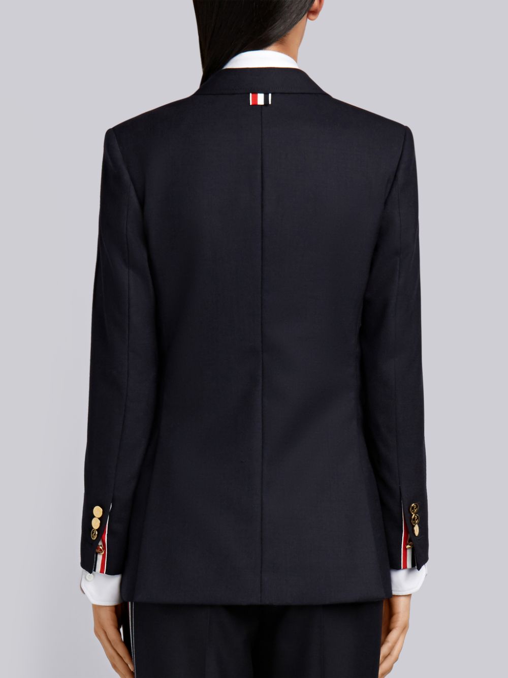 Thom Browne Grey 2-ply Fresco Wool Wide Lapel Sport Women Coats Navy | NAZ73X84034