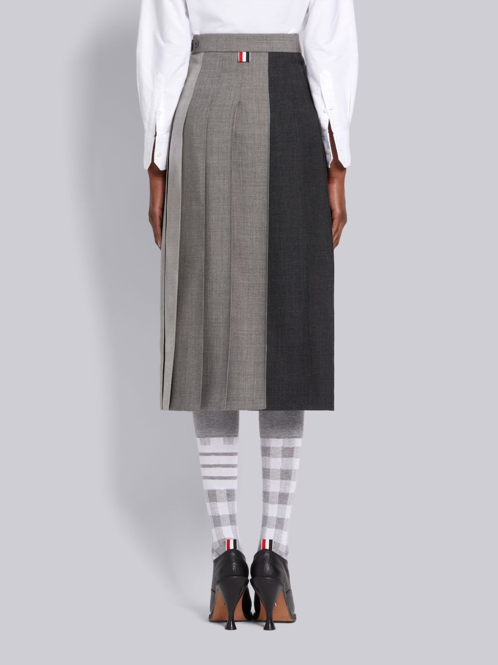 Thom Browne Grey Fun-Mix Wool 2 Ply Fresco Below Knee Classic Pleated Women Skirts Grey | YQU08D82814