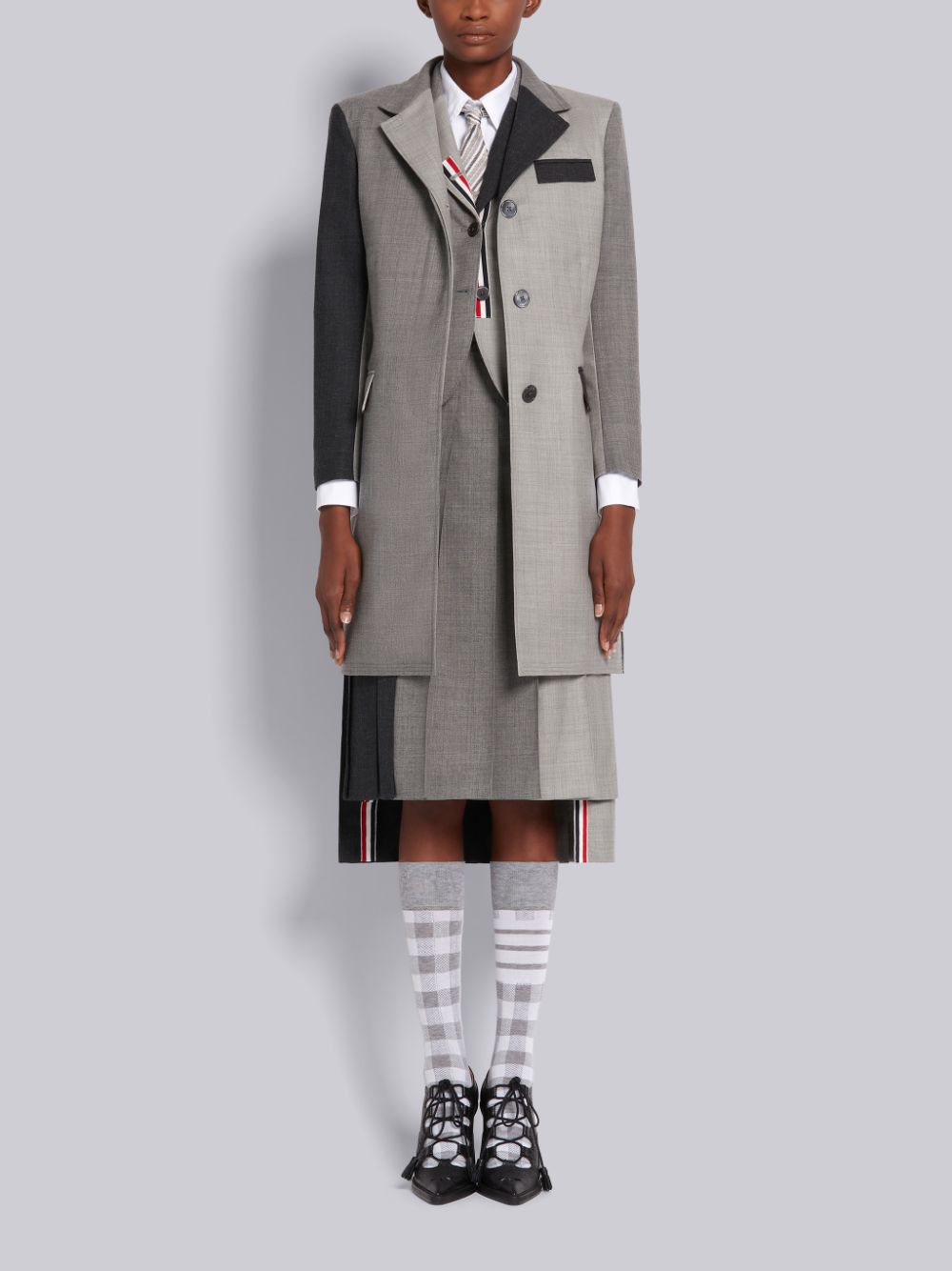 Thom Browne Grey Fun-Mix Wool 2 Ply Fresco Below Knee Classic Pleated Women Skirts Grey | YQU08D82814