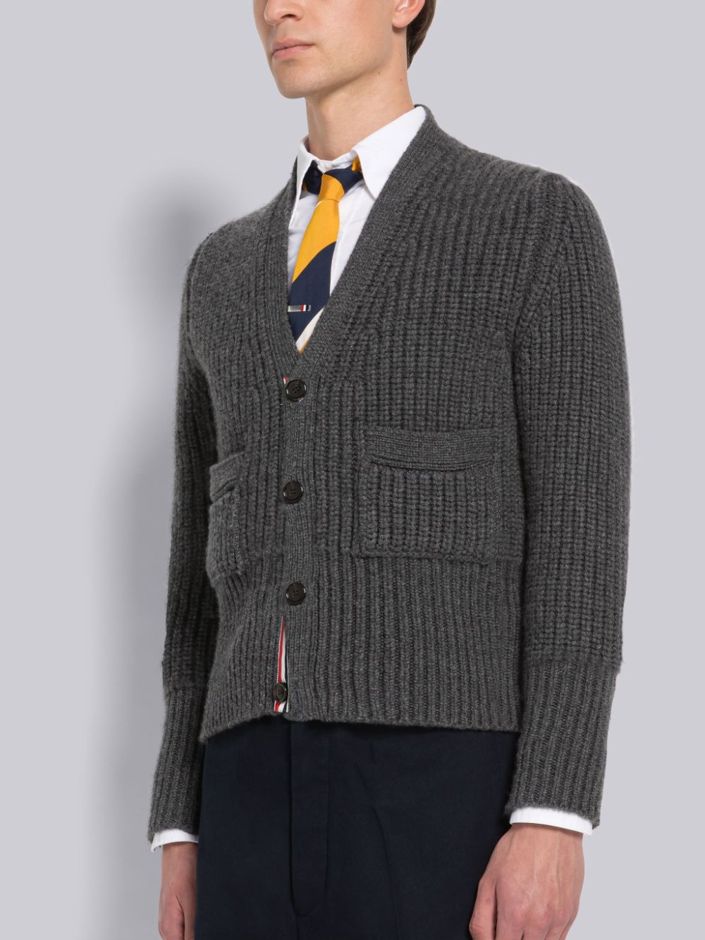 Thom Browne Half Stitch Cashmere Men Cardigan Grey | CUZ14G87633