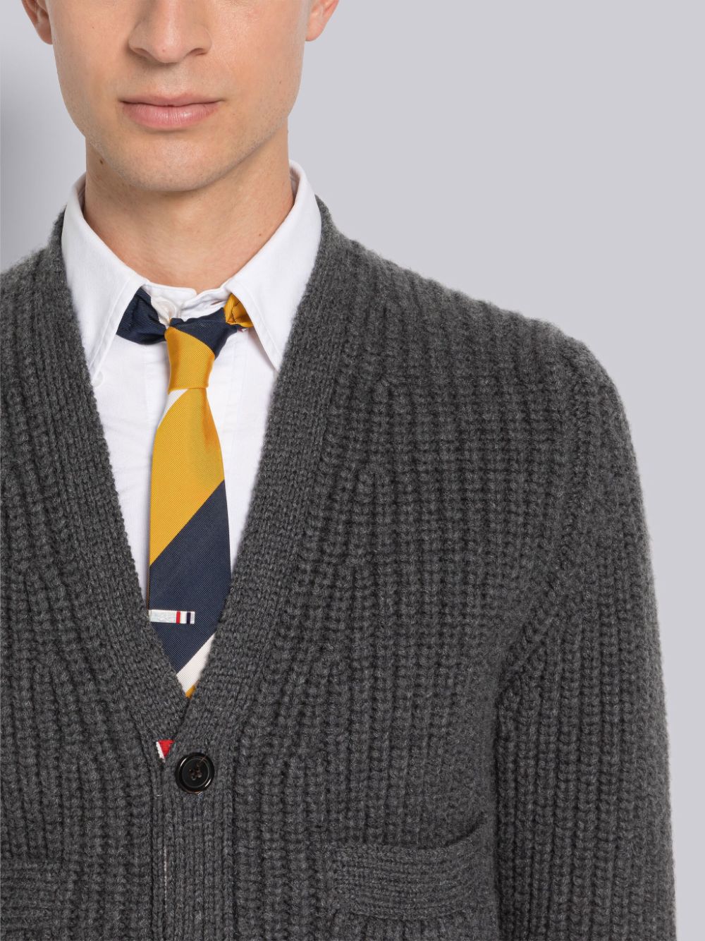 Thom Browne Half Stitch Cashmere Men Cardigan Grey | CUZ14G87633