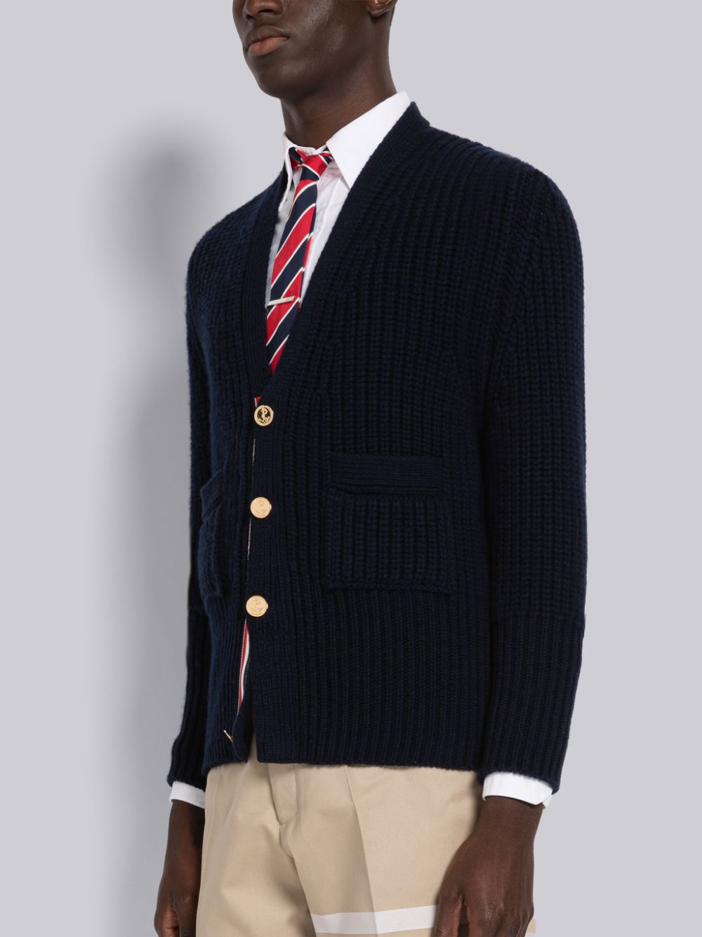 Thom Browne Half Stitch Cashmere Men Cardigan Blue | DKY27A47976