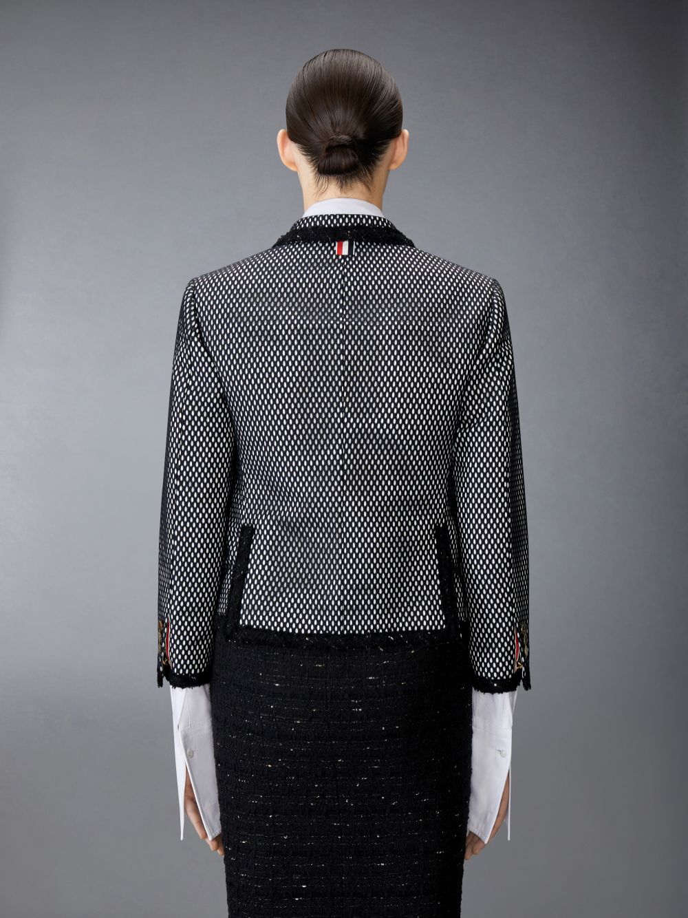 Thom Browne Heavy Athletic Mesh Raw Edge High Break Sport Women Coats Black | AUR68O36155