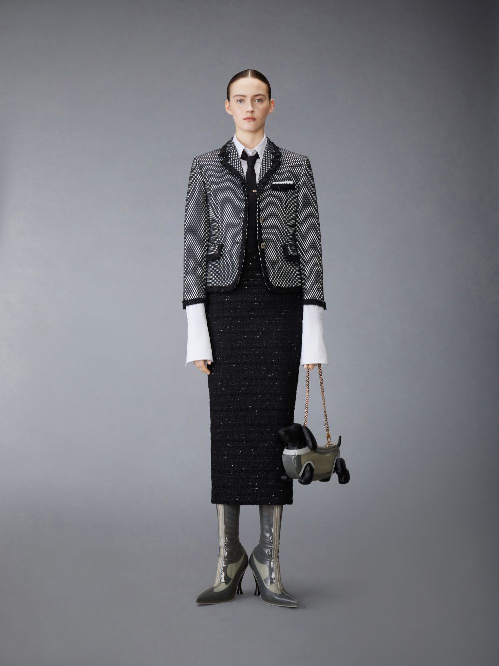 Thom Browne Heavy Athletic Mesh Raw Edge High Break Sport Women Coats Black | AUR68O36155