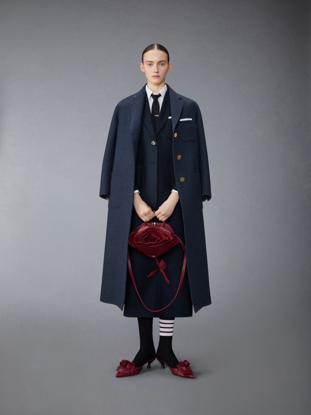 Thom Browne Herringbone Harris Tweed Midi Raglan Funnel Neck Women Coats Blue | GZW85A63780