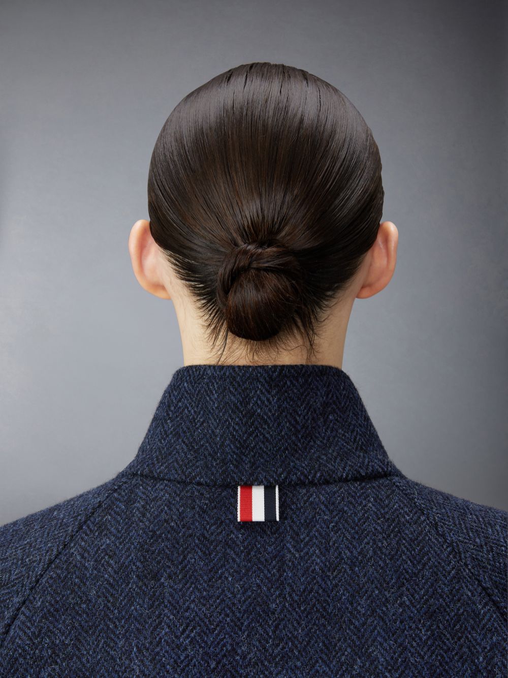 Thom Browne Herringbone Harris Tweed Midi Raglan Funnel Neck Women Coats Blue | GZW85A63780