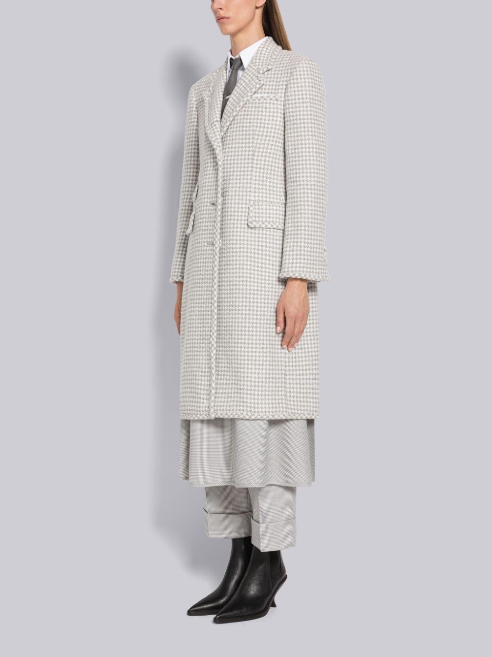 Thom Browne Houndstooth Cashmere Boucle Single Vent Women Coats Grey | OYV90X58394