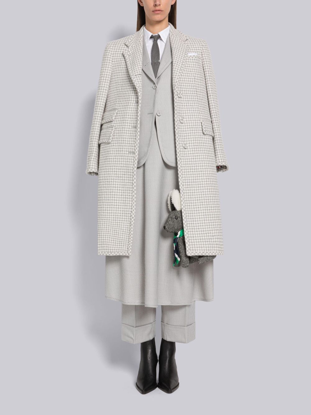 Thom Browne Houndstooth Cashmere Boucle Single Vent Women Coats Grey | OYV90X58394