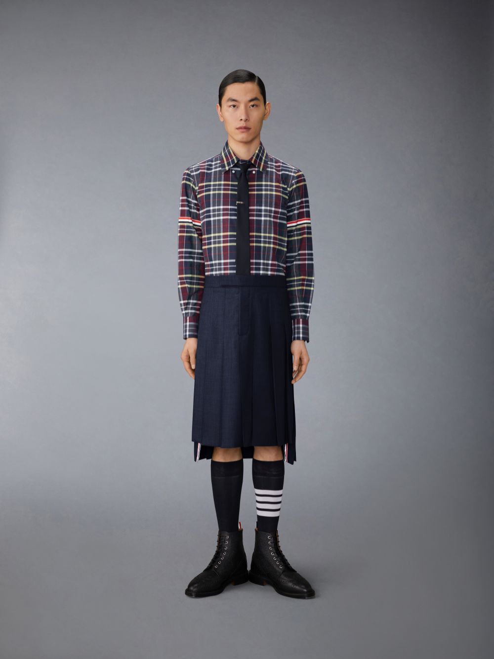 Thom Browne Hunting Tartan Cotton Flannel Armband Men Shirts Blue | ZMQ85C91400