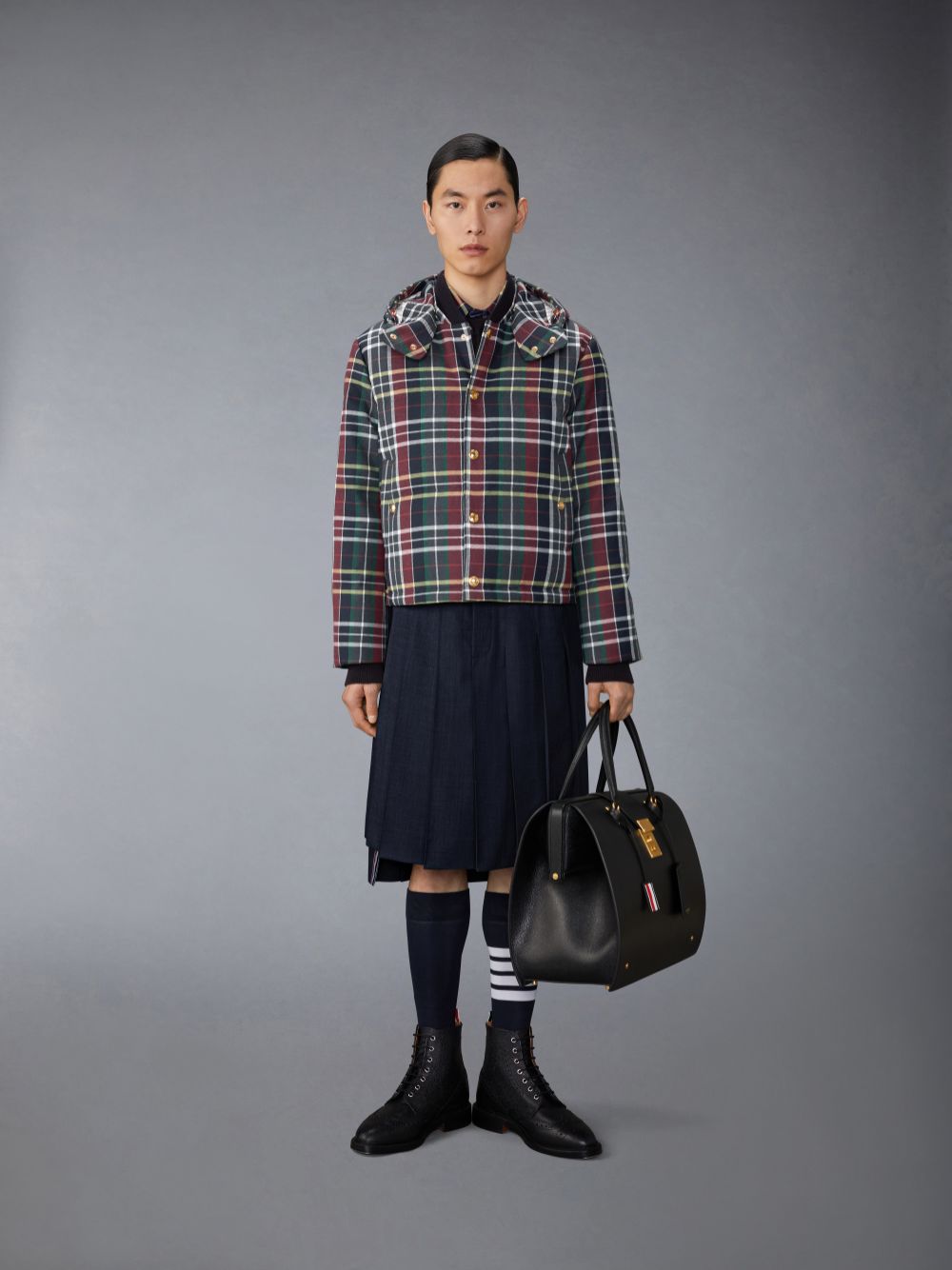 Thom Browne Hunting Tartan Cotton Flannel Armband Men Shirts Blue | ZMQ85C91400