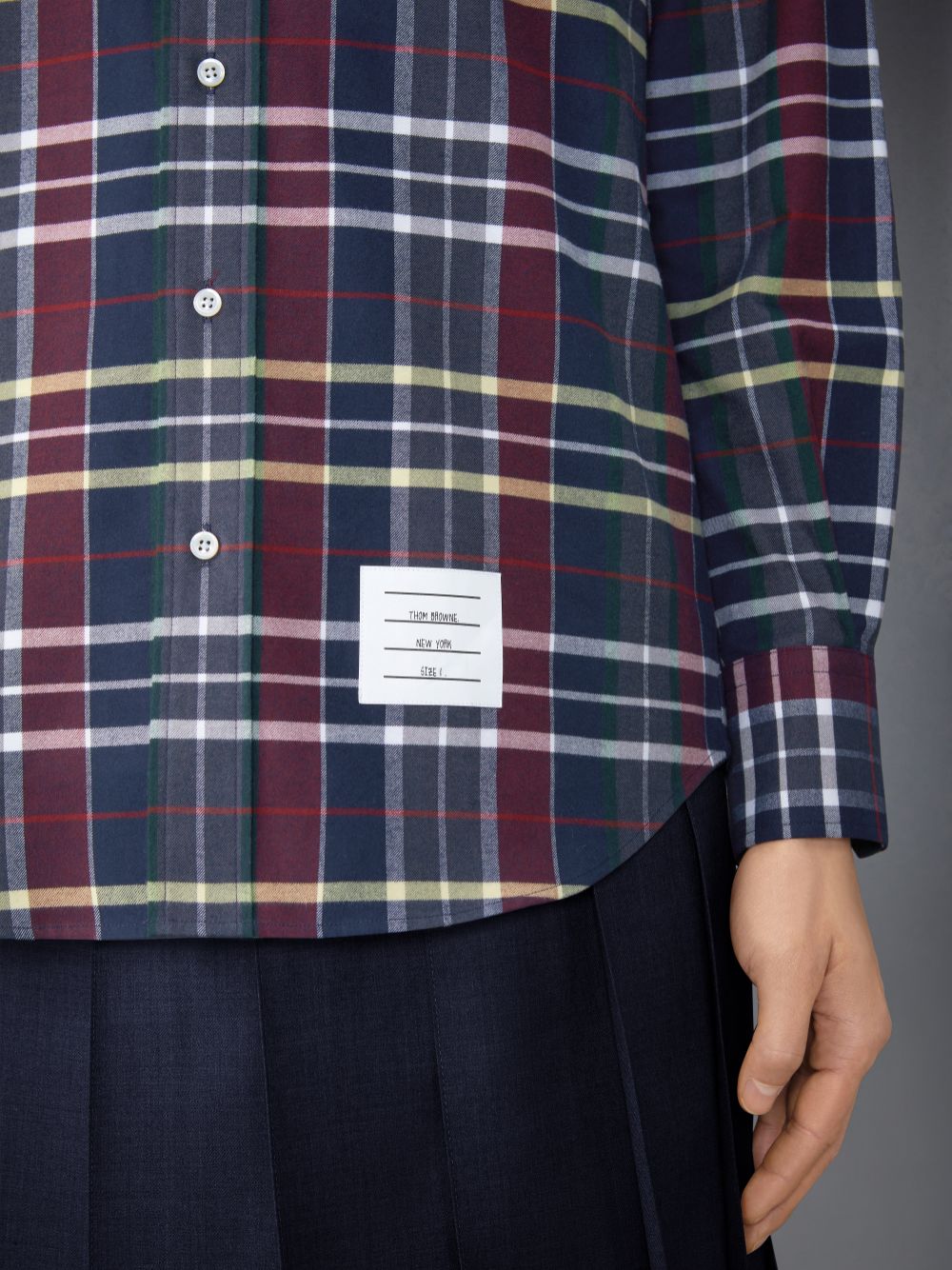 Thom Browne Hunting Tartan Cotton Flannel Armband Men Shirts Blue | ZMQ85C91400