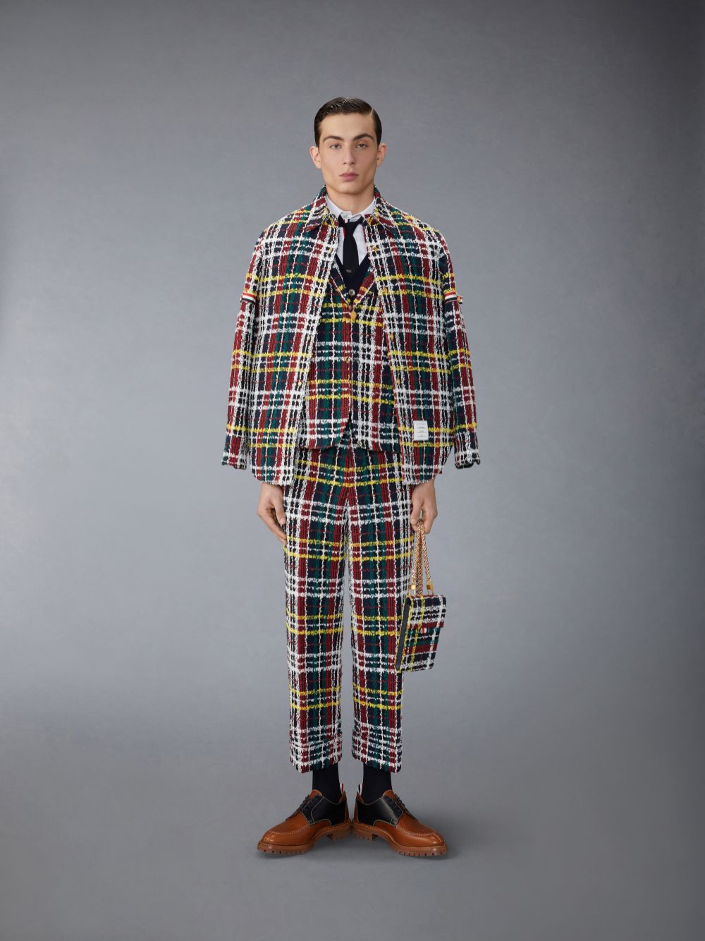 Thom Browne Hunting Tartan Eyelash Tweed Unconstructed Patch Pocket Sack Sport Men Coats Red | BKE03O52765