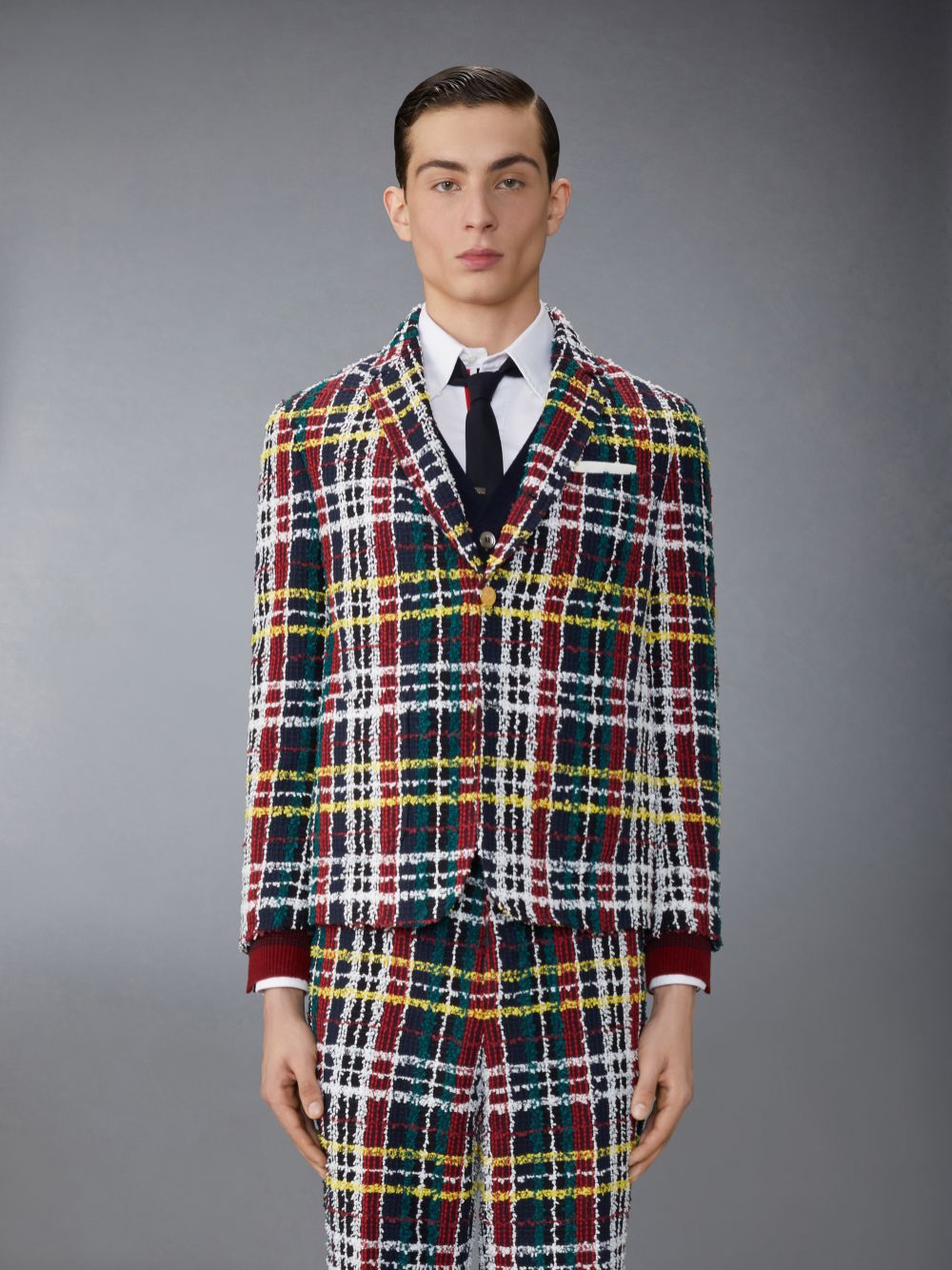 Thom Browne Hunting Tartan Eyelash Tweed Unconstructed Patch Pocket Sack Sport Men Coats Red | BKE03O52765