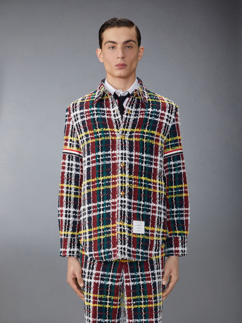 Thom Browne Hunting Tartan Eyelash Tweed Armband Shirt Men Jackets Green | FST26U54732