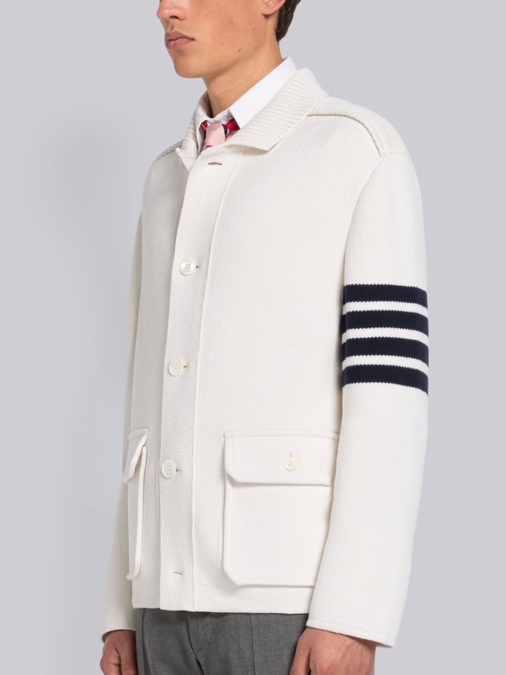 Thom Browne INTERLOCK STITCH COTTON CASHMERE 4-BAR POLO COLLAR Men Jackets White | MWJ17M02470