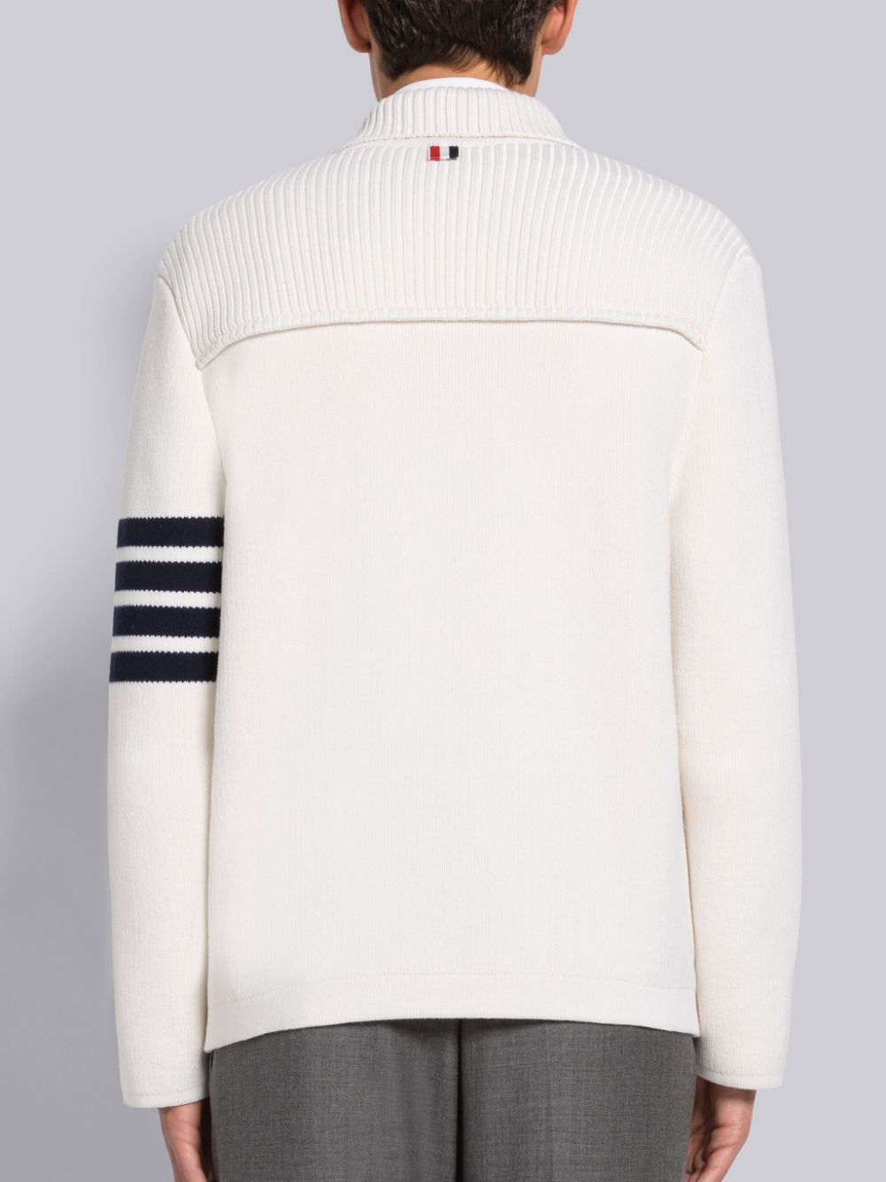 Thom Browne INTERLOCK STITCH COTTON CASHMERE 4-BAR POLO COLLAR Men Jackets White | MWJ17M02470