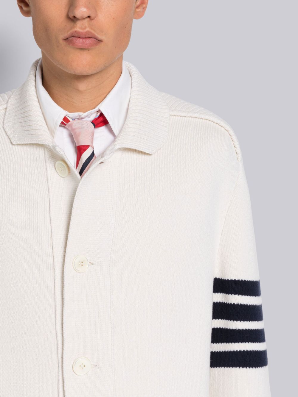 Thom Browne INTERLOCK STITCH COTTON CASHMERE 4-BAR POLO COLLAR Men Jackets White | MWJ17M02470