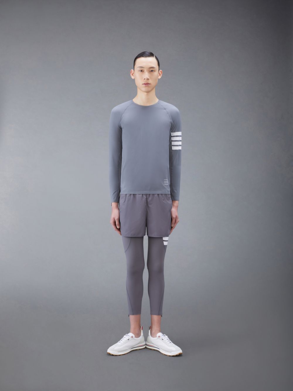 Thom Browne Interlock 4-Bar Compression Long Sleeve Men T Shirts Grey | HWL58N94606