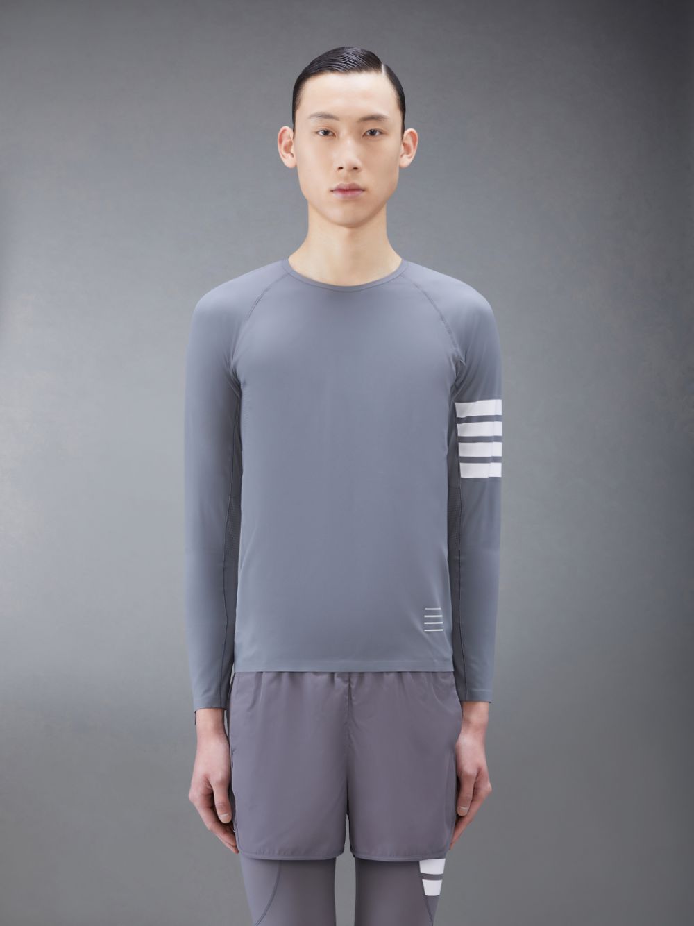 Thom Browne Interlock 4-Bar Compression Long Sleeve Men T Shirts Grey | HWL58N94606