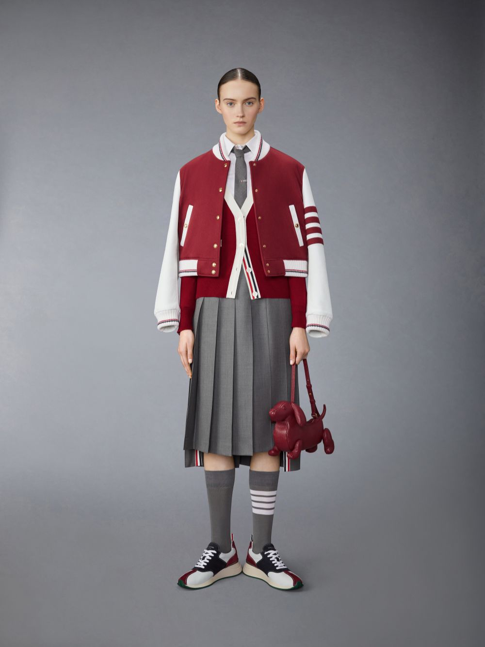 Thom Browne Jacket Weight Cashmere 4-Bar Cropped Varsity Women Jackets Red | PEP34U95910