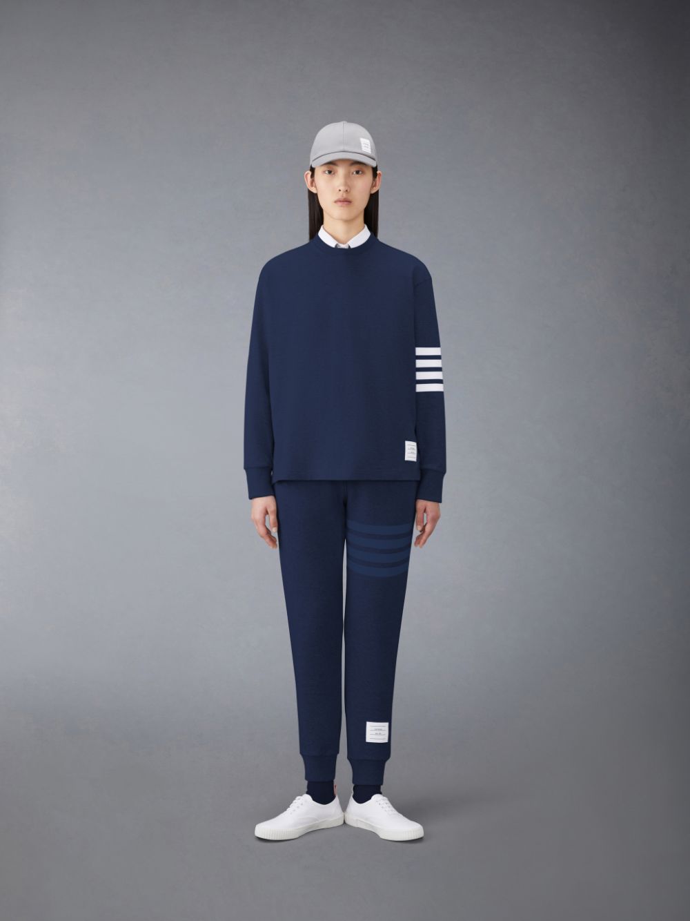 Thom Browne Jersey 4-Bar Long Sleeve Rugby Women T Shirts Blue | QCR07C41006