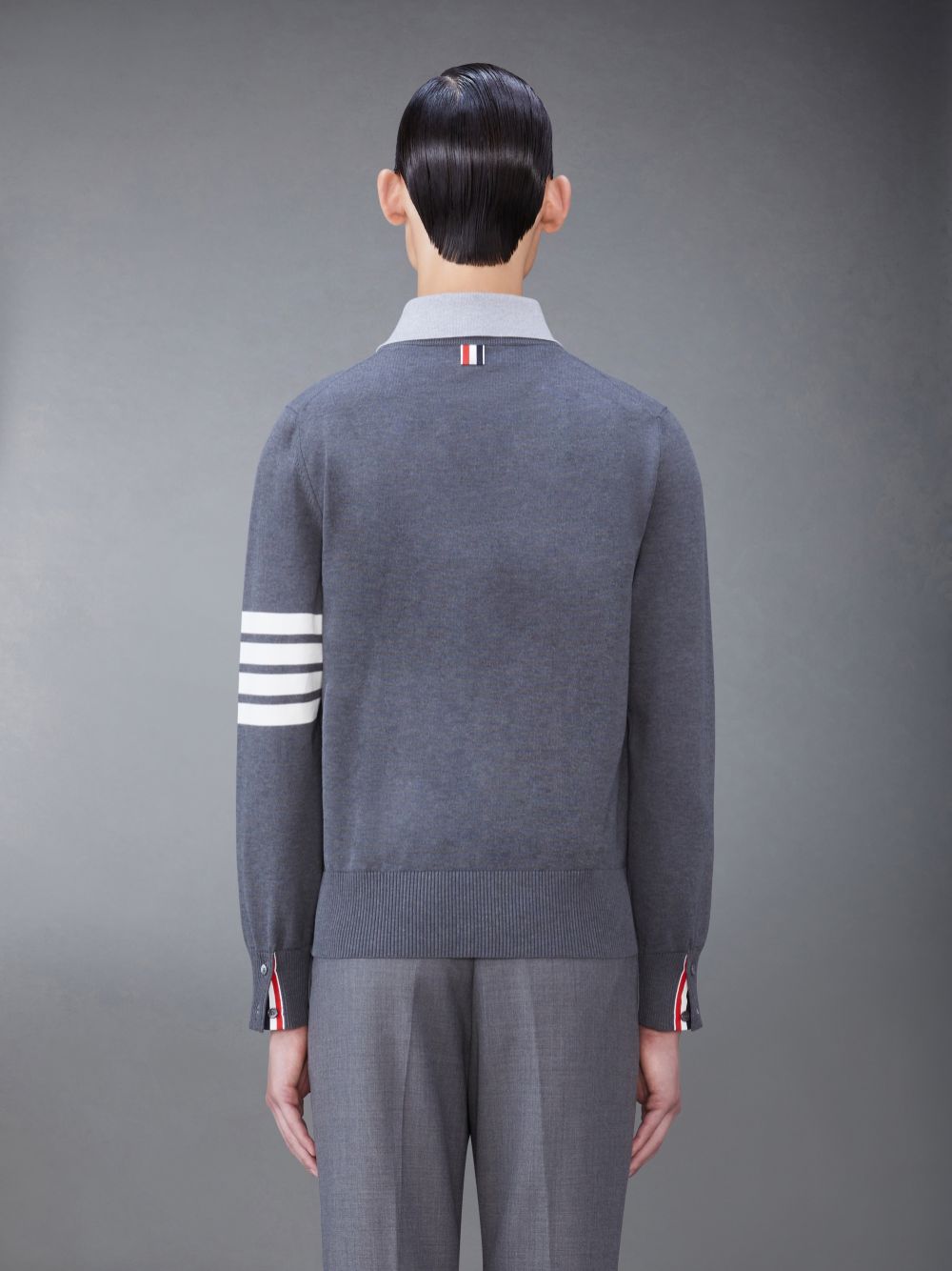 Thom Browne Jersey 4-Bar V Neck Men Polo Shirt Grey | PIE01I40447