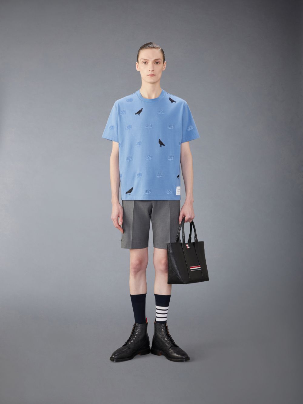 Thom Browne Jersey Rose and Raven Men T Shirts Blue | DPV44A50843