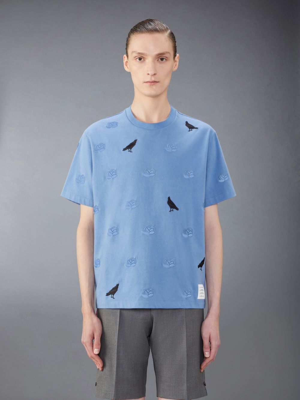 Thom Browne Jersey Rose and Raven Men T Shirts Blue | DPV44A50843