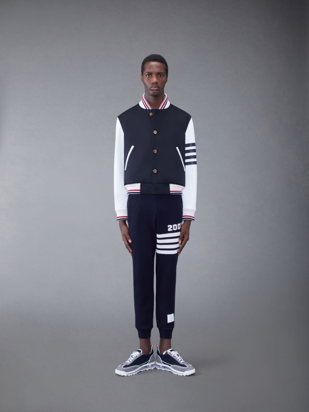 Thom Browne KNIT RIB 2003 4-BAR BLOUSON Men Jackets Blue | YWT80D80406