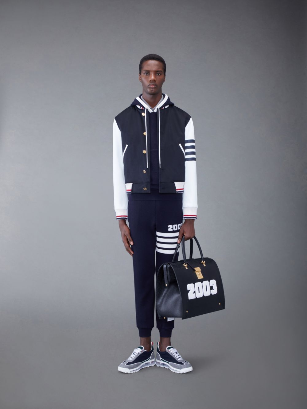 Thom Browne KNIT RIB 2003 4-BAR BLOUSON Men Jackets Blue | YWT80D80406