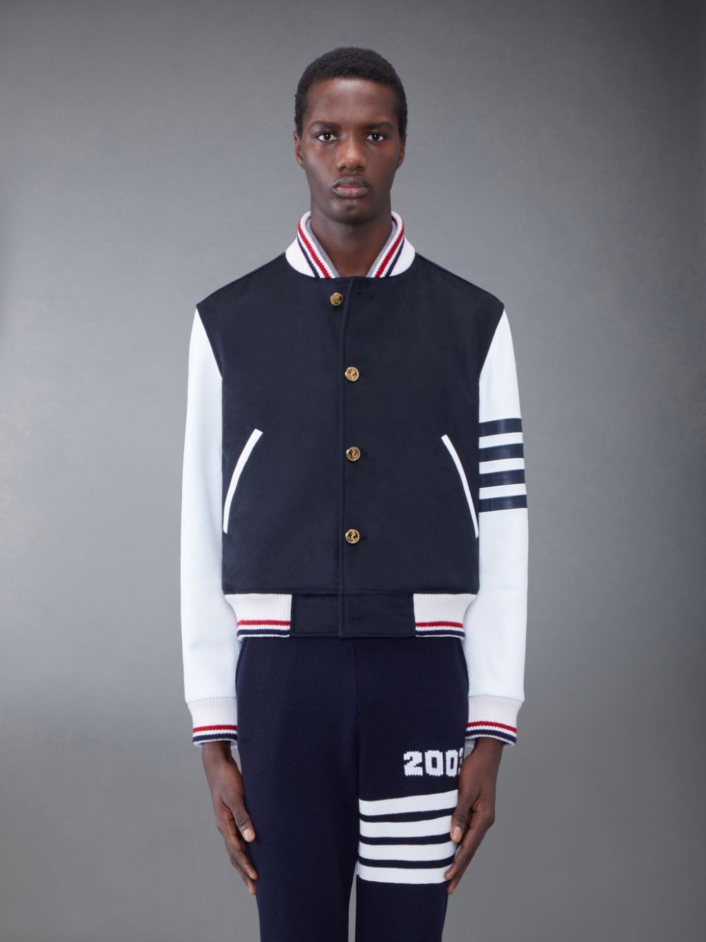 Thom Browne KNIT RIB 2003 4-BAR BLOUSON Men Jackets Blue | YWT80D80406