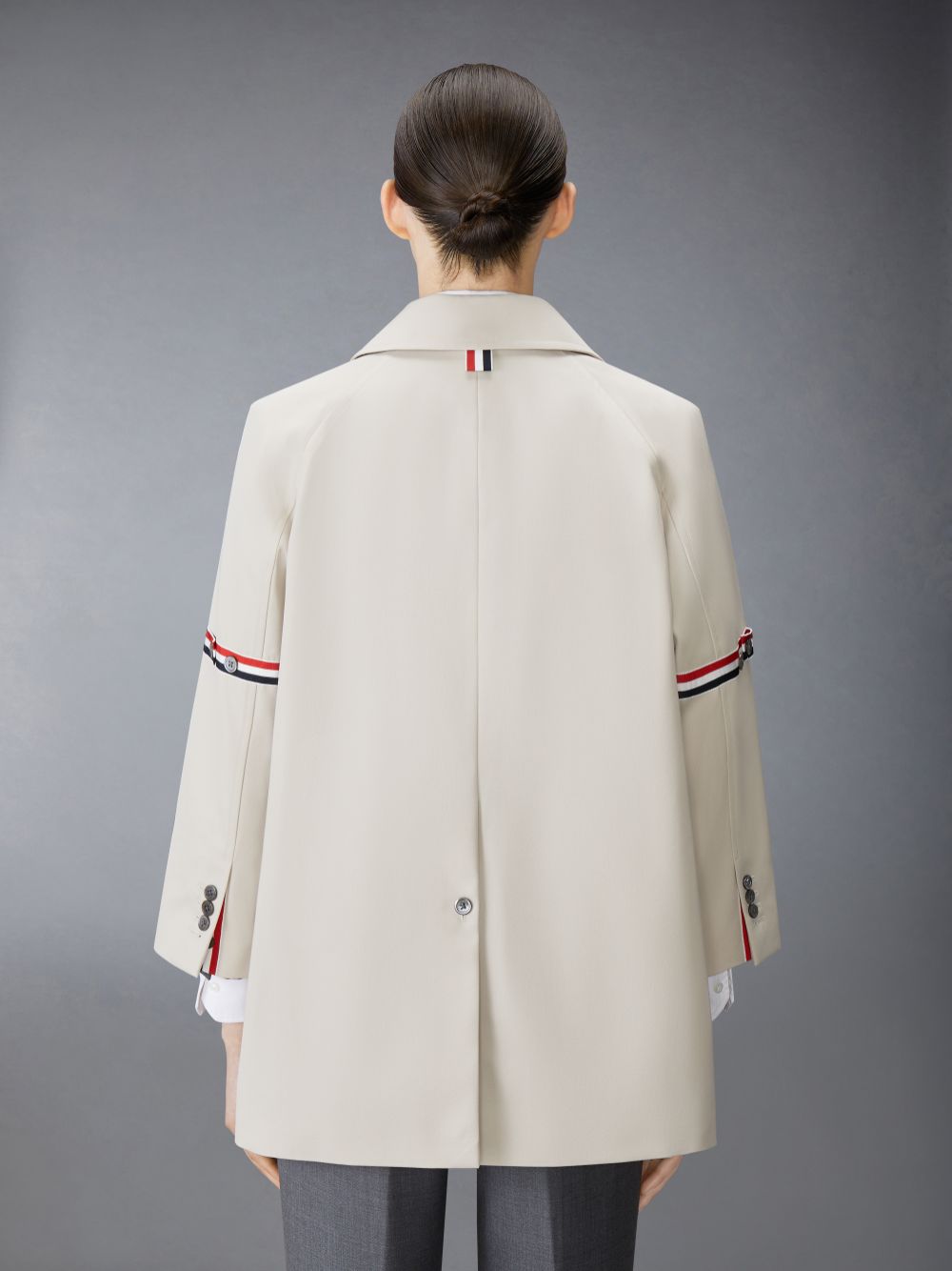 Thom Browne Khaki Waterproof Cotton Twill Striped Armband Cropped Car Women Coats Beige | LAQ65L82048