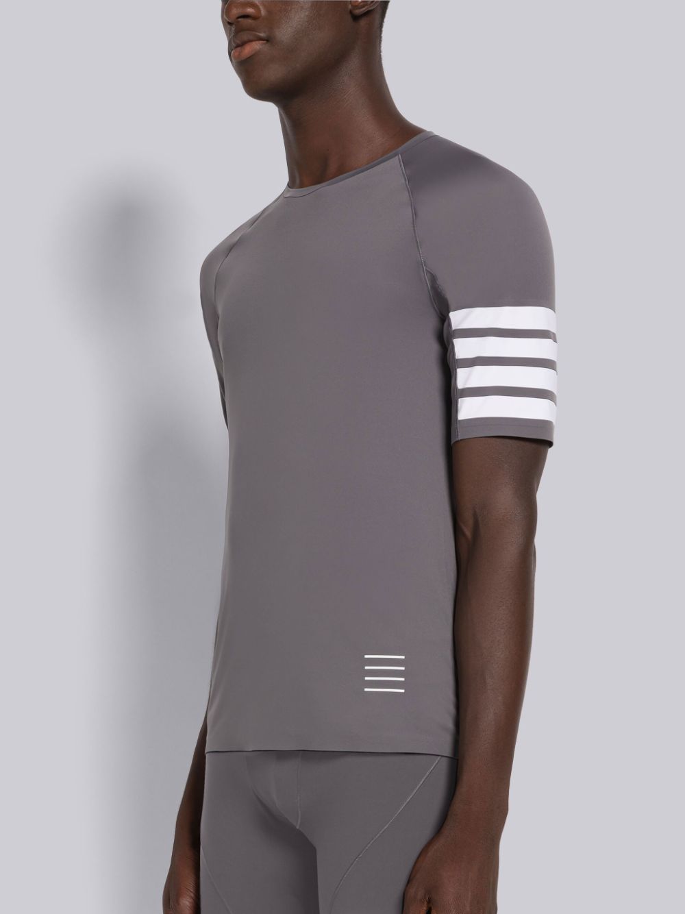 Thom Browne LIGHTWEIGHT TECH INTERLOCK COMPRESSION SHORT SLEEVE Men T Shirts Grey | UIA52D56424