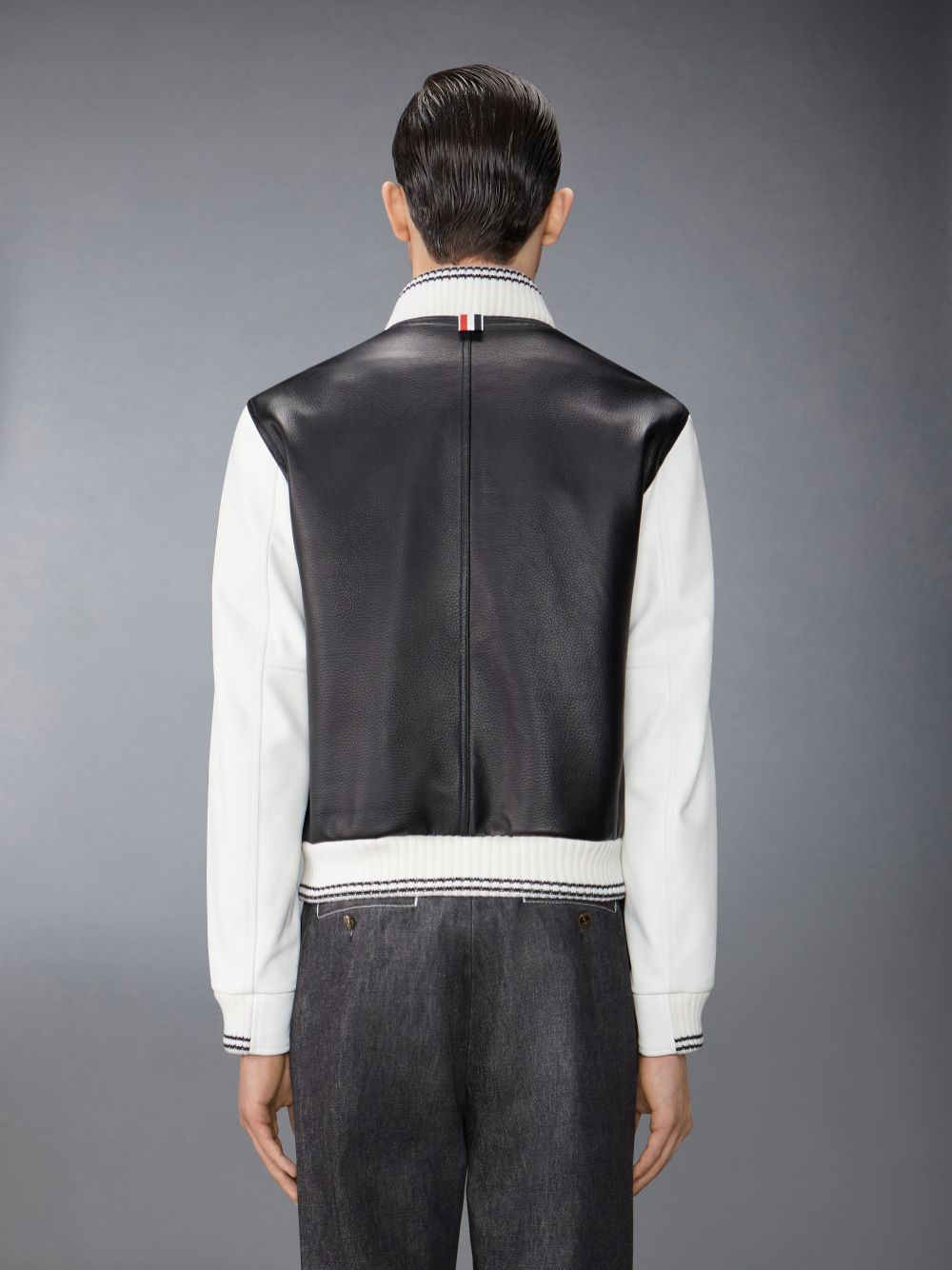 Thom Browne Lamb Grained Leather Contrast Topstitching Blouson Men Jackets Black | PBN19K36271