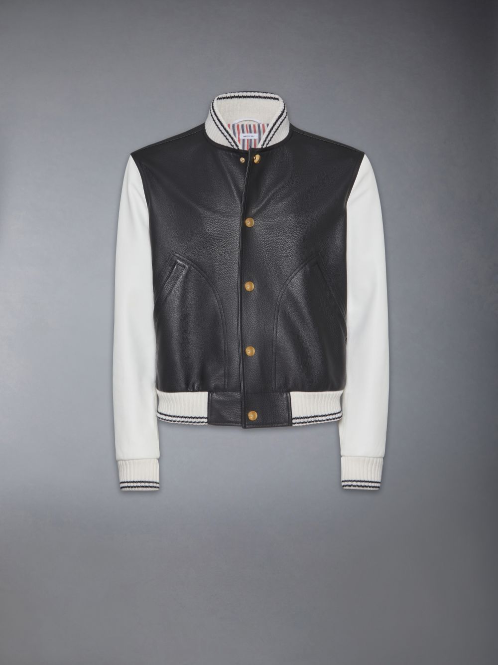 Thom Browne Lamb Grained Leather Contrast Topstitching Blouson Men Jackets Black | PBN19K36271