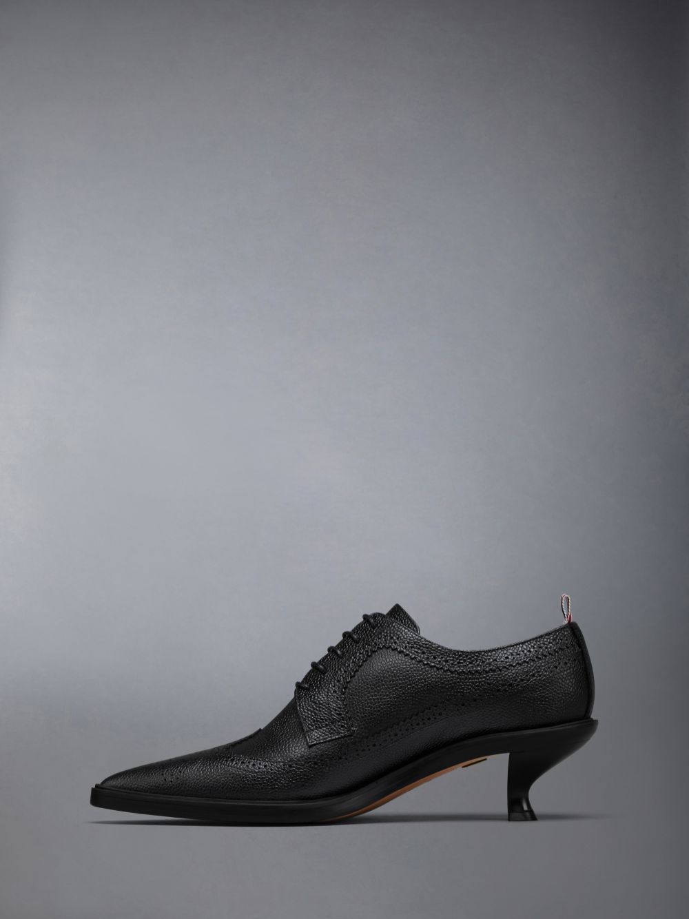 Thom Browne Leather Sole Heeled Longwing Women Brogue Shoes Black | FOI57M68211