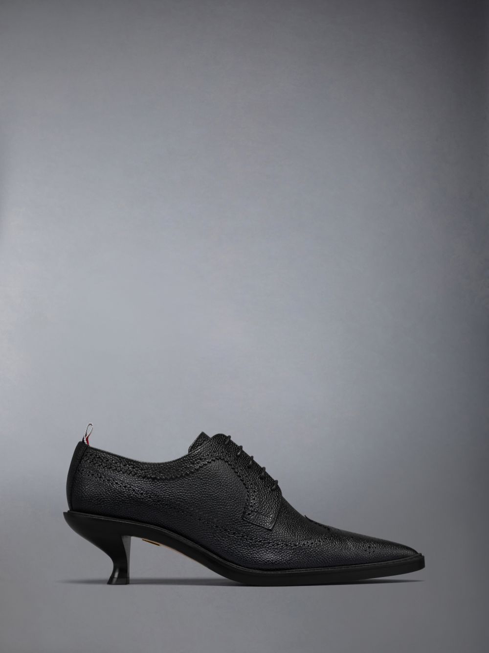 Thom Browne Leather Sole Heeled Longwing Women Brogue Shoes Black | FOI57M68211