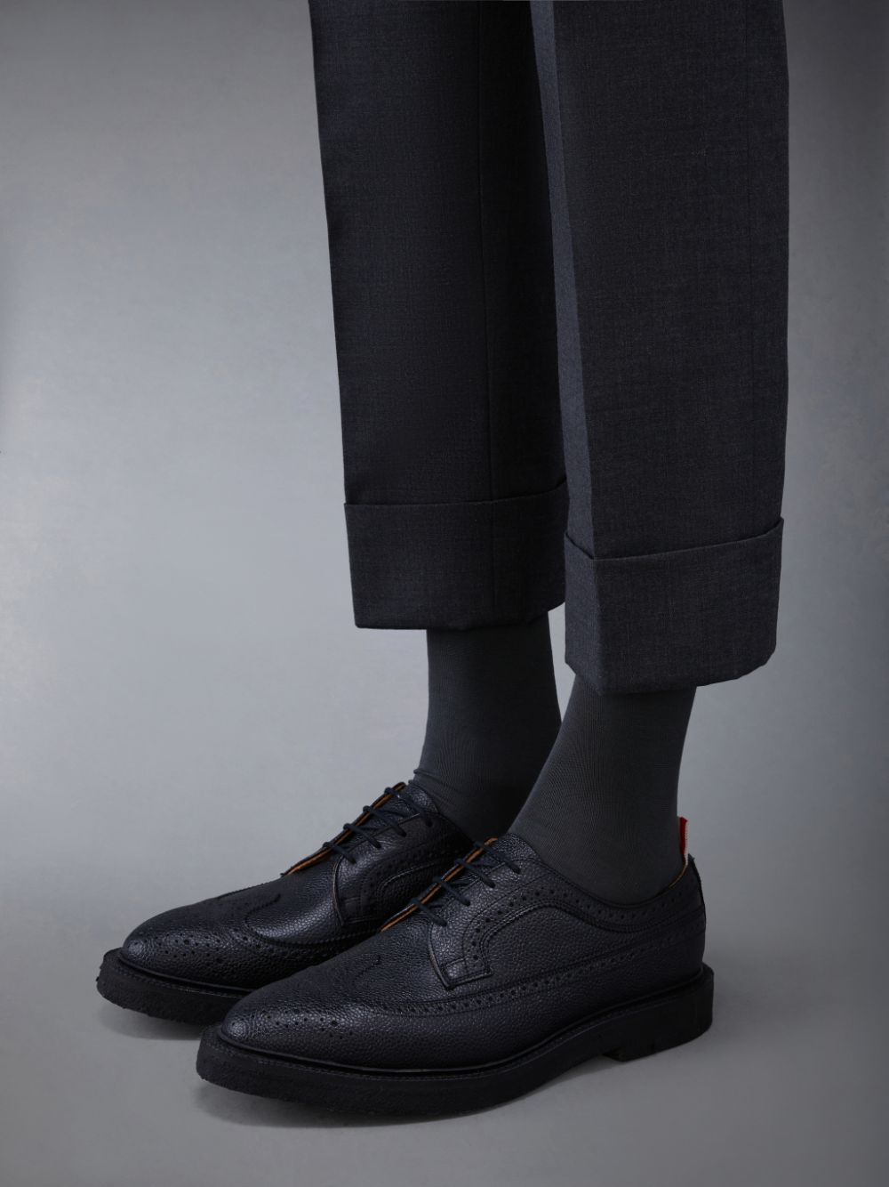 Thom Browne Leather Sole Longwing Men Brogue Shoes Black | PCB57V48794