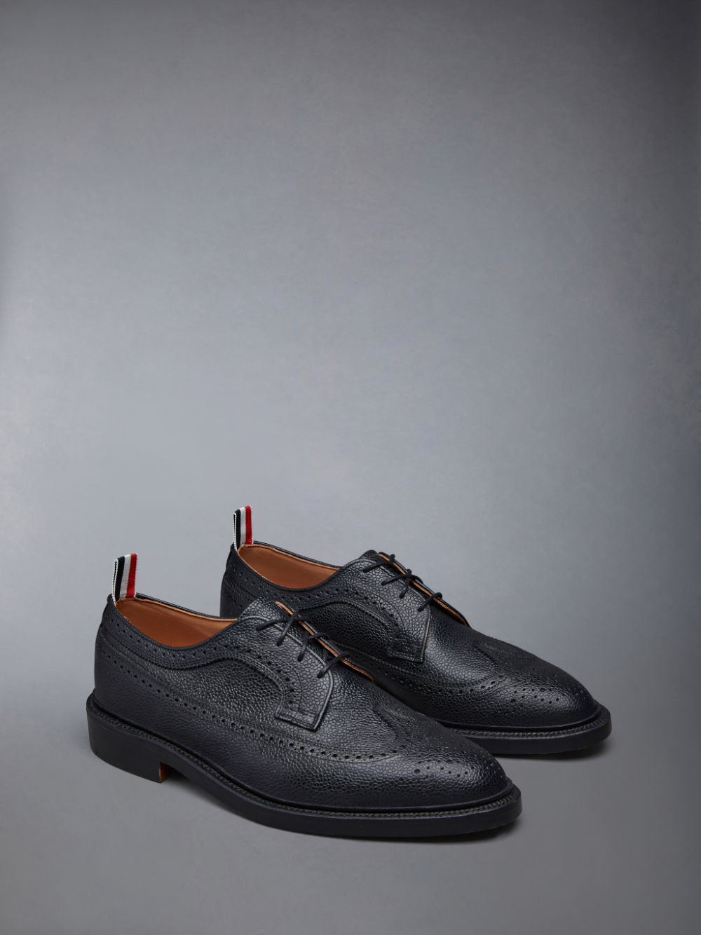 Thom Browne Leather Sole Longwing Men Brogue Shoes Black | PCB57V48794