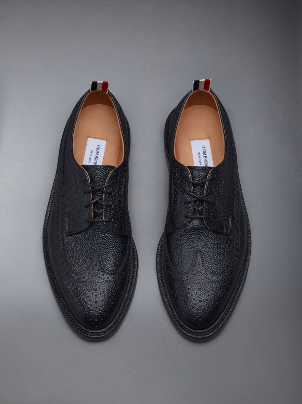 Thom Browne Leather Sole Longwing Men Brogue Shoes Black | PCB57V48794