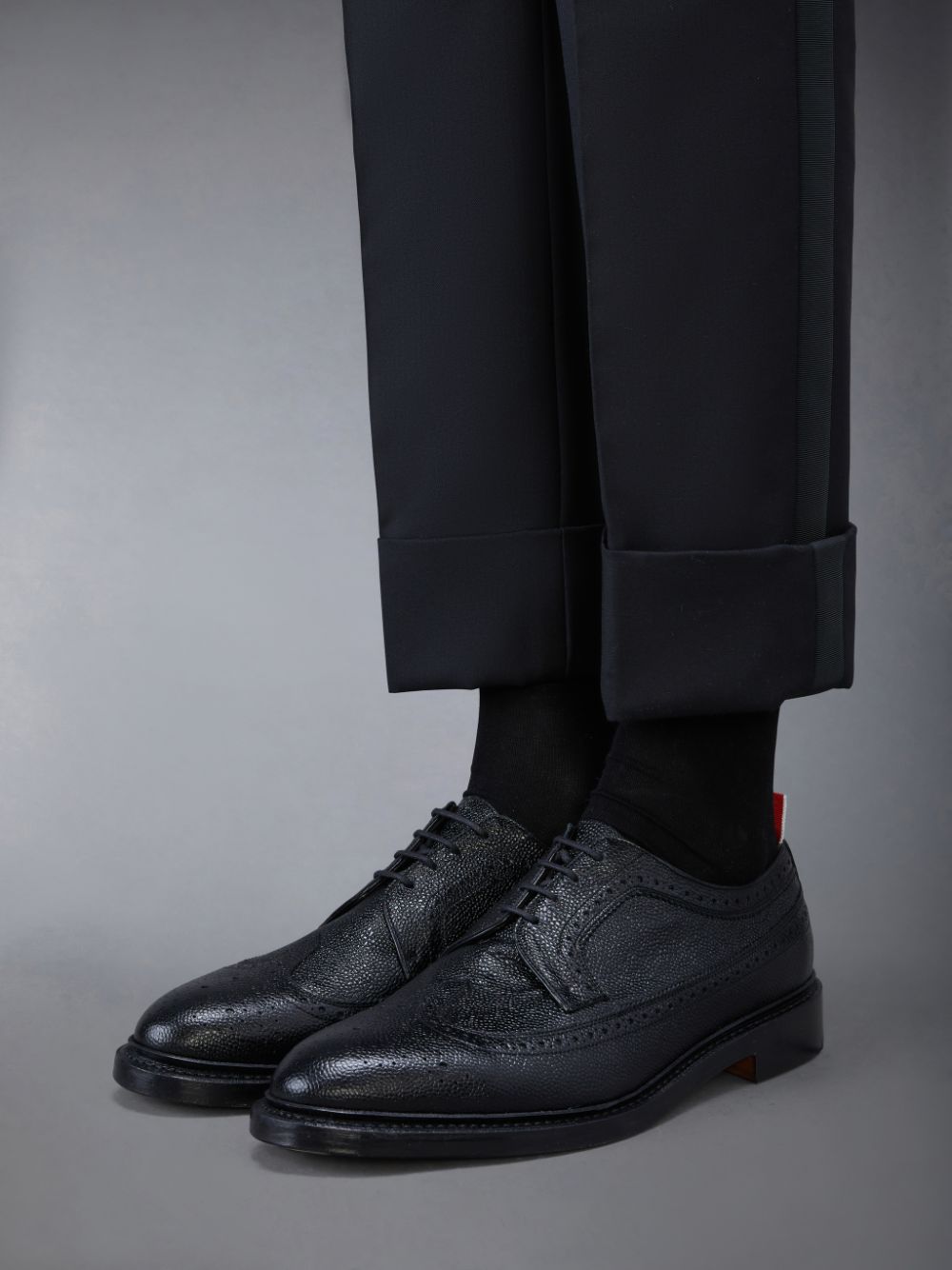 Thom Browne Leather Sole Longwing Men Brogue Shoes Black | TWZ87C86810