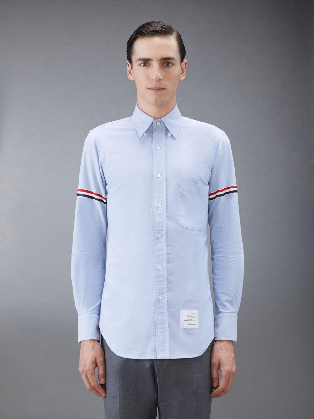 Thom Browne Light Blue Oxford Grosgrain Armband Classic Men Shirts Blue | PDY27Q07891