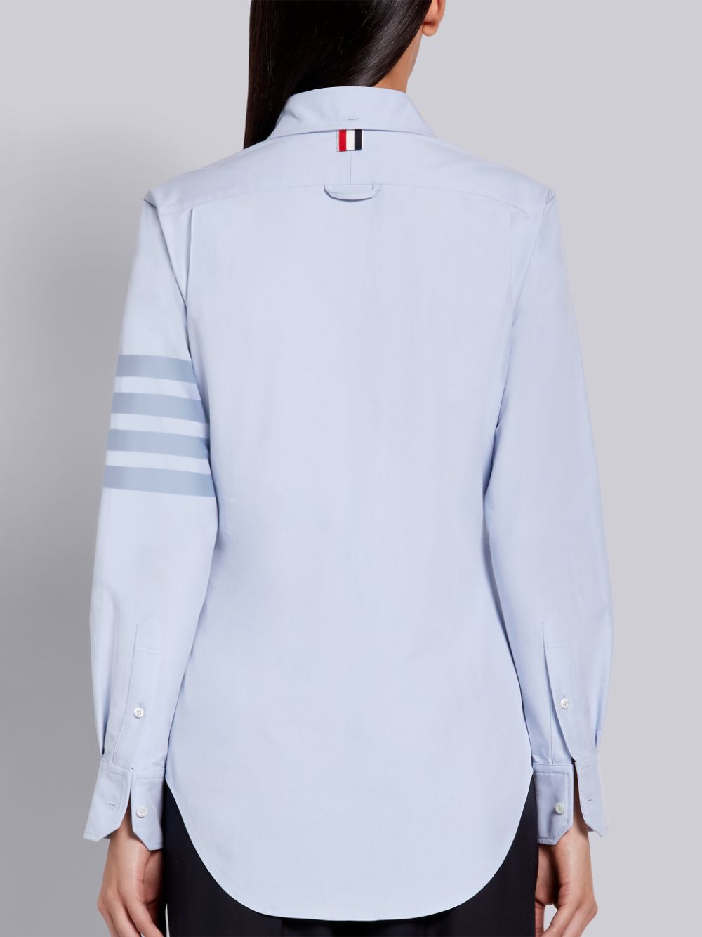 Thom Browne Light Blue Supima Cotton Oxford Satin Weave 4-Bar Long Sleeve Round Collar Women Shirts Blue | WIB35L50186